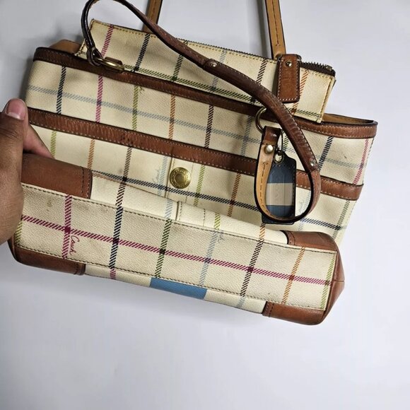 VTG Classic Coach Heritage Tatterall Plaid Bag Tote Blue Stripe #D0868-12561 - Picture 4 of 13